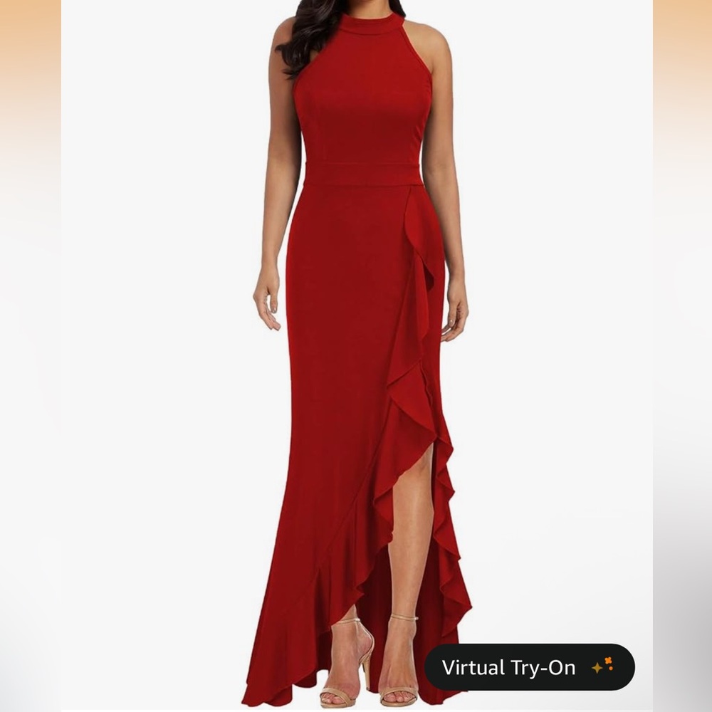 Woosea Women’s high neck split body con mermaid evening cocktail dress red XXL